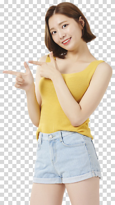옷 감정 컬러 컨셉 바지 사람 파일형식 여자 모델 노란색 상의 청바지 포즈 상쾌 표정 밝음 패션 스타일 화사함 포토 유행 편집이미지 PNG
