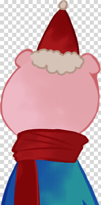 계절 감정 뷰포인트 컬러 컨셉 포유류 목도리 파일형식 돼지 분홍색 빨간색 스카프 겨울 따뜻함 캐릭터 귀여움 뒷모습 풍경 즐거움 편집이미지 PNG