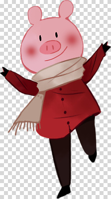 계절 감정 포유류 문화예술 목도리 파일형식 돼지 캐릭터 겨울 스카프 빨간코트 춤 즐거움 표정 동물 상징 특징 편집이미지 PNG