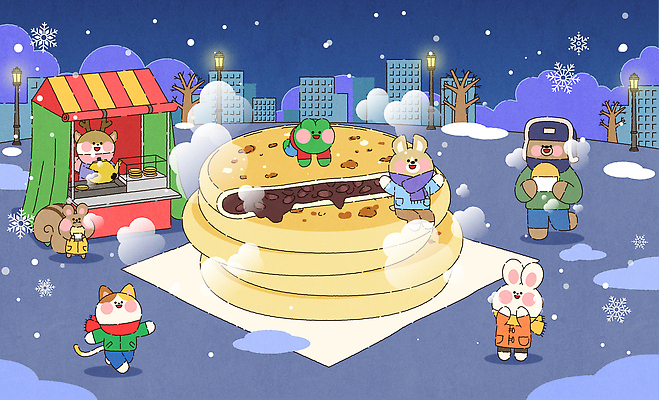 계절 감정 음식 겨울 관계 디저트 표정 풍경 겨울간식 파일형식 벡터 호떡 도시 가판대 웃음 놀이 따뜻함 친구 축제 간식시간 즐거움 캐릭터 겨울풍경 동물 국내일러스트 AI파일 일러스트
