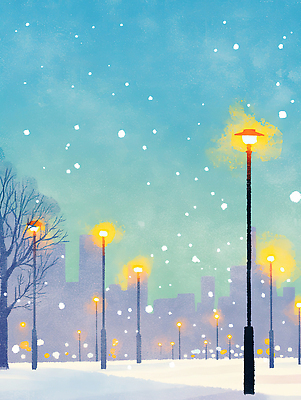 JPG 나무 설경 겨울 가로등 일러스트 조명 거리 풍경 평화 고요 도시 장면 뷰티풀 국내일러스트 AI일러스트 AI콘텐츠 식물 계절 공공시설 컨셉 파일형식