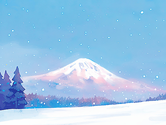JPG 나무 설경 겨울 일러스트 자연 하늘 산 풍경 평화 일본 고요 흰색 눈송이 차가움 후지산 풍경화 겨울풍경 국내일러스트 AI일러스트 AI콘텐츠 식물 계절 아시아 컬러 컨셉 눈_날씨 세계문화유산 그림 생태계 파일형식