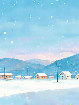 JPG 겨울 일러스트 자연 하늘 산 거리 주택 거리풍경 풍경 파란색 평화 마을 전선 눈송이 조용 뷰티풀 풍경화 국내일러스트 AI일러스트 AI콘텐츠 계절 컬러 컨셉 눈_날씨 건물 그림 생태계 파일형식