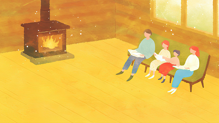 JPG 나무 행복 감정 여유 컬러 겨울 일러스트 가족 휴식 실내 따뜻함 책 소파 독서 평화 방 모임 흰색 시간 분위기 벽난로 국내일러스트 식물 계절 컨셉 의자 관계 내부 파일형식