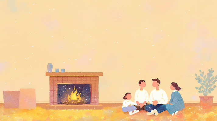 JPG 행복 감정 일러스트 가족 함께함 따뜻함 대화 웃음 평화 화목 방 모임 시간 저녁 포근함 편안함 그림 벽난로 순간 온기 국내일러스트 컨셉 관계 표정 말하기 감각 야간 파일형식