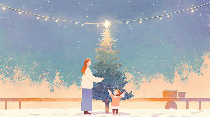 JPG 행복 어린이 크리스마스장식 크리스마스 겨울 일러스트 가족 엄마 협력 따뜻함 사랑 장식 빛 크리스마스트리 축제 기쁨 저녁 화합 순간 겨울풍경 국내일러스트 계절 기념일 감정 관계 사람 풍경 야간 파일형식