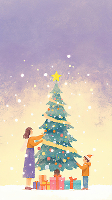 JPG 계절 행복 별 어린이 컬러 크리스마스 겨울 일러스트 가족 놀이 엄마 함께함 따뜻함 선물 풍경 장식 빛 크리스마스트리 분위기 추억 순간 국내일러스트 자연요소 기념일 감정 컨셉 관계 사람 파일형식