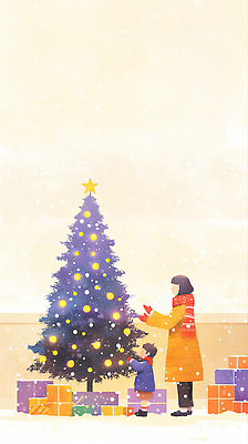 JPG 기념일 행복 어린이 크리스마스 겨울 일러스트 전구 가족 엄마 선물 장식 크리스마스트리 정원 축제 시간 분위기 소중 국내일러스트 계절 감정 컨셉 관계 사람 이벤트 파일형식