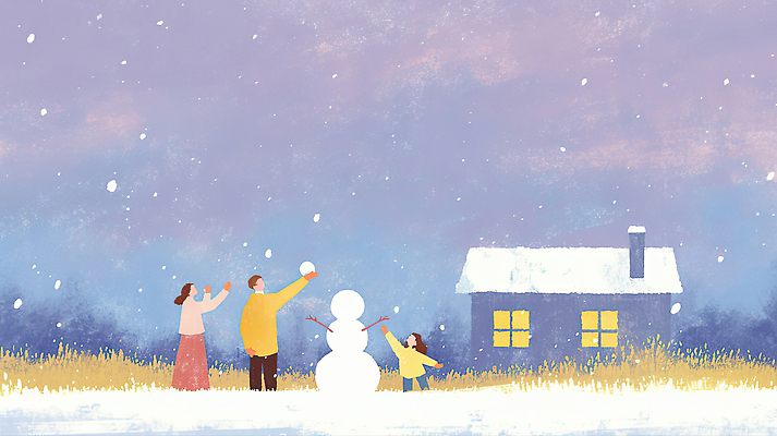 JPG 행복 어린이 겨울 일러스트 가족 모션 자연 눈사람 놀이 하늘 주택 함께함 눈꽃 따뜻함 풍경 야외 부모 즐거움 장면 순간 국내일러스트 계절 감정 컨셉 관계 눈_날씨 사람 건물 생태계 파일형식