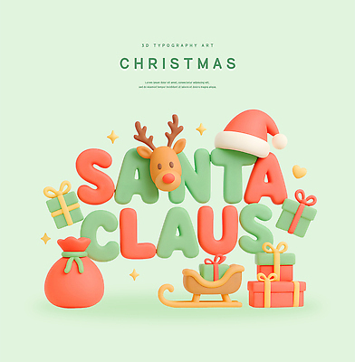 PSD 편집이미지 컬러 크리스마스 겨울 놀이 선물 타이포그라피 장식 산타클로스 모형 축제 기쁨 루돌프 조화 편집3D 문자 계절 기념일 감정 사슴 3D 파일형식