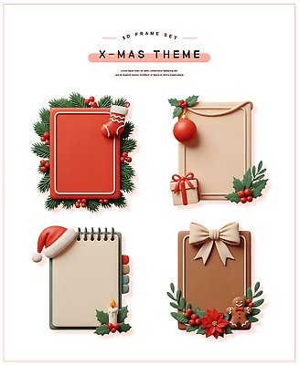 PSD 편집이미지 디자인 크리스마스 겨울 프레임 사탕 장식 세트 크리스마스트리 산타클로스 기쁨 오브젝트 색감 연말 테마 오너먼트 편집3D 계절 기념일 감정 크리스마스장식 디저트 3D 파일형식