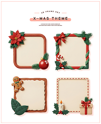 PSD 편집이미지 디자인 잎 크리스마스 겨울 촛불 기념 프레임 선물 장식 3D 축제 포인세티아 테마 오너먼트 편집3D 식물 계절 기념일 꽃 크리스마스장식 초 디지털합성 파일형식