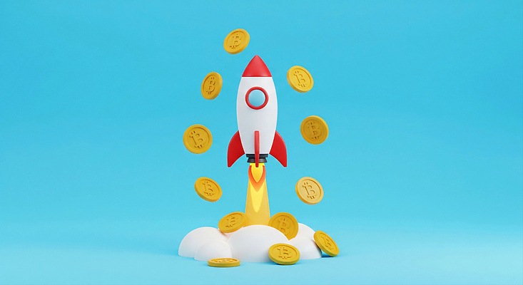 JPG 편집이미지 디자인 백그라운드 비즈니스 공중 금융 파란색 디지털 동전 로켓 금색 발사 투자 가상화폐 블록체인 편집3D 스테이블코인 컬러 돈 경제 3D 파일형식 4차산업