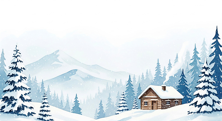 JPG 나무 계절 겨울 일러스트 자연 휴식 산 풍경 평화 고요 흰색 시골 소나무 숲 오두막 뷰티풀 풍경화 산맥 국내일러스트 식물 컬러 컨셉 그림 생태계 파일형식