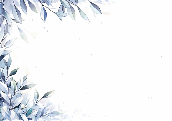 JPG 식물 디자인 백그라운드 잎 겨울 일러스트 자연 프레임 장식 파란색 흰색 감각 우아함 상쾌 그림 부드러움 조화 뷰티풀 색감 차분 국내일러스트 계절 감정 컬러 컨셉 생태계 파일형식
