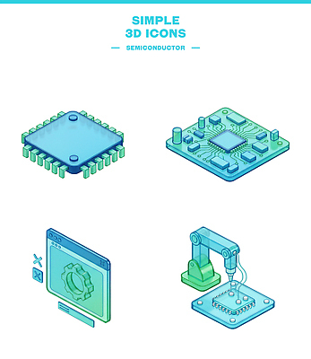 PSD 아이콘 산업 기술 컴퓨터 3D아이콘 기계 회로판 로봇 반도체 전자 마이크로칩 소프트웨어 하드웨어 전자제품 메모리칩 파일형식