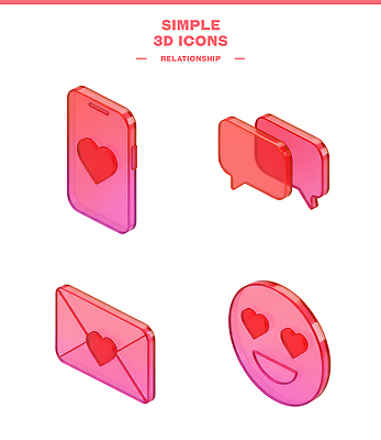 PSD 아이콘 디자인 감정 사랑 웃음 그래픽 빨간색 스마트폰 3D아이콘 3D 디지털 메시지 편지 심플 소통 컬러 컨셉 표정 핸드폰 스마트기기 디지털합성 파일형식