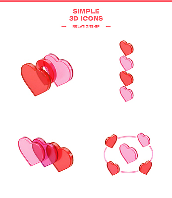 모양 PSD 아이콘 디자인 컬러 관계 사랑 그래픽 3D아이콘 3D 디지털 심장 표현 크기 배열 단순화된 감정 장기_의학 디지털합성 파일형식