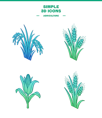PSD 식물 아이콘 디자인 음식 컬러 농업 자연 옥수수 농작물 3D아이콘 수확 성장 쌀 농부 밀 직업 산업 곡류 생태계 파일형식