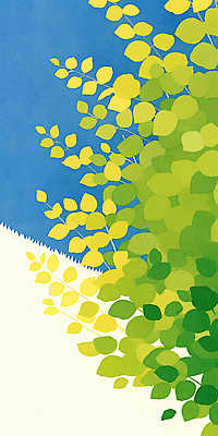 JPG 식물 컬러 잎 일러스트 자연 하늘 생명 휴식 나뭇잎 풍경 초록색 여름 햇빛 노란색 평화 봄 신선 채색 뷰티풀 국내일러스트 AI일러스트 AI콘텐츠 계절 컨셉 미술 태양 생태계 파일형식