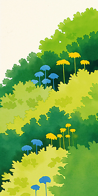 JPG 식물 꽃 컬러 일러스트 자연 하늘 풍경 잔디 초원 여름 햇빛 노란색 평화 봄 숲 편안함 언덕 조화 뷰티풀 생동감 국내일러스트 AI일러스트 AI콘텐츠 계절 컨셉 태양 감각 생태계 파일형식