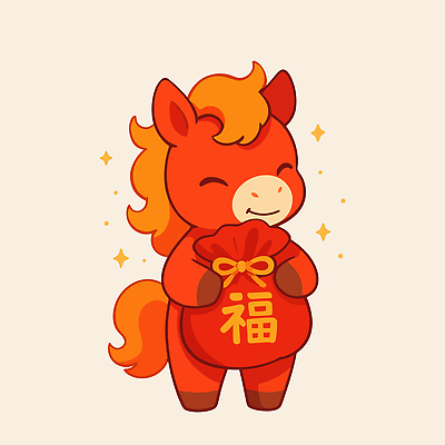 동물 캐릭터 디자인 행복 문화 예술 상징 컬러 일러스트 복주머니 한국 표정 빨간색 귀여움 축제 주황색 말_게임 행운 2026년 일러캐릭터 병오년 붉은말 붉은말캐릭터 AI파일 감정 아시아 컨셉 전통소품 말_동물 연도 말캐릭터 파일형식 벡터