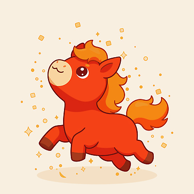 동물 캐릭터 행복 백그라운드 일러스트 상상 표정 대화 달리기 귀여움 주황색 에너지 말_게임 즐거움 놀기 창의성 2026년 일러캐릭터 병오년 붉은말 붉은말캐릭터 AI파일 감정 컬러 컨셉 모션 말하기 말_동물 연도 말캐릭터 파일형식 벡터