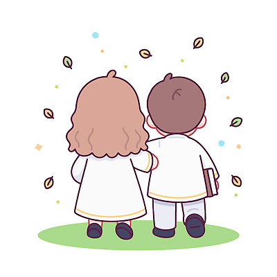 행복 어린이 일러스트 자연 어깨동무 나뭇잎 함께함 따뜻함 풍경 친구 걷기 즐거움 긍정 교감 동심 국내일러스트 AI파일 감정 포즈 컨셉 잎 관계 모션 사람 생태계 파일형식 벡터