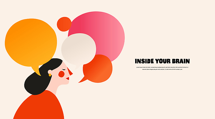 디자인 여자 예술 컬러 말풍선 생각 일러스트 아이디어 대화 그래픽 다양 표현 뇌 이미지 조화 소통 창의성 국내일러스트 AI파일 다수 컨셉 말하기 사람 파일형식 벡터