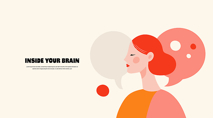 디자인 여자 감정 예술 상징 컬러 백그라운드 말풍선 생각 일러스트 아이디어 머리 표현 감각 구출 묘사 이미지 심리 창의성 국내일러스트 AI파일 컨셉 사람 신체부위 도움 파일형식 벡터