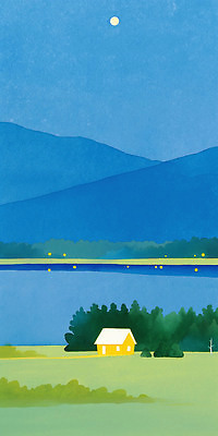 JPG 나무 해외 호수 여행 일러스트 자연 하늘 산 풍경 물 여름 파란색 평화 노을 달 저녁 힐링 조용 뷰티풀 국내일러스트 자연요소 식물 계절 컬러 컨셉 야간 생태계 파일형식