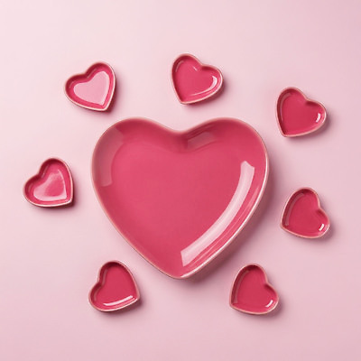 JPG 편집이미지 접시 디자인 예술 음식 분홍색 컬러 크리스마스 탁자 발렌타인데이 사랑 장식 인테리어 파티 하트 오브젝트 편집실사 모양 식기 기념일 감정 가구 데이이벤트 이벤트 CG 파일형식