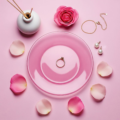 JPG 편집이미지 꽃잎 분홍색 탁자 장식 장미 전시 모임 반지 오브젝트 꾸미기 뷰티풀 스타일 편집실사 꽃 컬러 가구 장신구 CG 파일형식