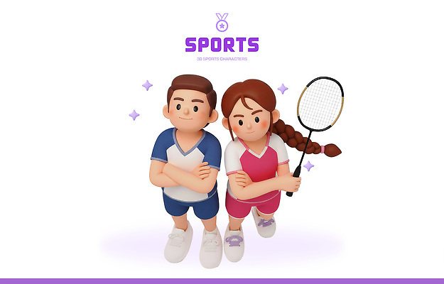 PSD 편집이미지 캐릭터 여자 남자 스포츠 모션 놀이 협력 3D캐릭터 경기 운동 경쟁 장비 즐거움 준비 열정 배드민턴 편집3D 감정 컨셉 건강 사람 3D 구기 파일형식