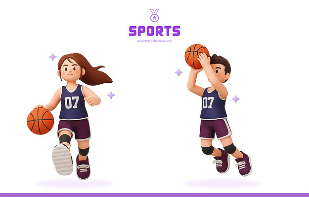 PSD 편집이미지 캐릭터 여자 남자 어린이 스포츠 모션 농구 3D캐릭터 그래픽 운동복 운동 즐거움 슛 드리블 편집3D 옷 감정 건강 사람 3D 구기 파일형식