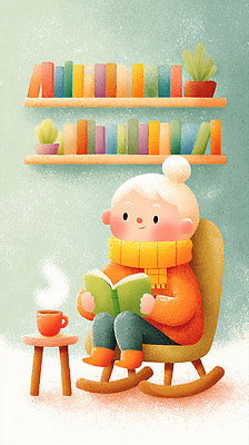 JPG 식물 노년 여유 컬러 백그라운드 겨울 의자 일러스트 선반 실내 따뜻함 취미 책 독서 평화 스카프 시간 편안함 찻잔 국내일러스트 계절 감정 가구 컨셉 잔 성인 내부 목도리 감각 파일형식