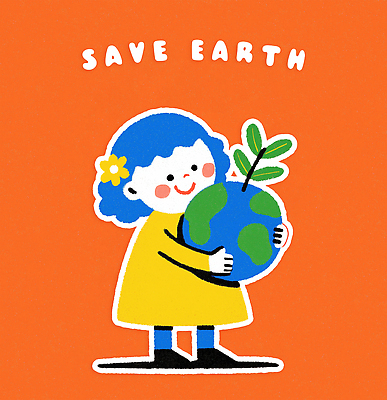 PSD 식물 꽃 행복 지구 어린이 컬러 일러스트 자연 사랑 소녀 귀여움 자연보호 원형 그림 HELLO 지구의날 국내일러스트 도형 여자 기념일 감정 컨셉 사람 인사 보호 생태계 파일형식