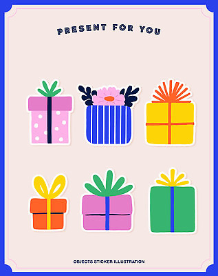 디자인 기념일 행복 리본 컬러 스티커 크리스마스 일러스트 선물 이벤트 장식 상자 파티 축하 생일 화려 배열 즐거움 뷰티풀 국내일러스트 AI파일 감정 컨셉 파일형식 벡터