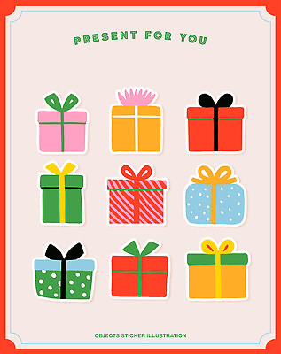 디자인 기념일 분홍색 컬러 스티커 패턴 일러스트 선물 그래픽 장식 빨간색 초록색 파란색 상자 노란색 방울 축하 생일 화려 국내일러스트 AI파일 컨셉 무늬 이벤트 파일형식 벡터