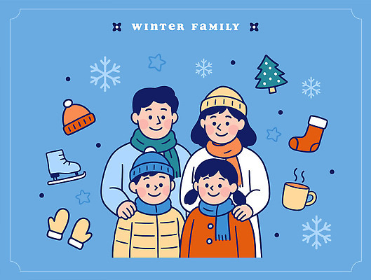 사계절 행복 장갑 크리스마스 겨울 일러스트 가족 모션 따뜻함 웃음 야외 스케이트 눈송이 즐거움 코코아 국내일러스트 AI파일 잡화 계절 기념일 감정 음료 스포츠용품 관계 눈_날씨 표정 파일형식 벡터