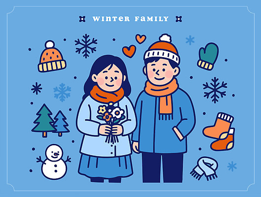 나무 꽃 행복 장갑 겨울 일러스트 가족 눈사람 따뜻함 사랑 미소 풍경 잔디 얼음 스카프 오브젝트 겨울옷 방한복 국내일러스트 AI파일 자연요소 식물 잡화 옷 계절 감정 관계 표정 목도리 파일형식 벡터