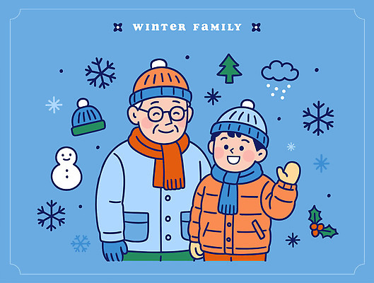 할아버지 행복 겨울 일러스트 가족 눈사람 놀이 손자 주택 따뜻함 웃음 만남 추위 눈송이 시원함 겨울옷 화합 손흔들기 겨울풍경 국내일러스트 AI파일 옷 계절 노년 남자 감정 컨셉 관계 모션 눈_날씨 표정 풍경 건물 손주 파일형식 벡터