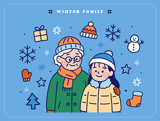 행복 할머니 백그라운드 크리스마스 겨울 일러스트 가족 손녀 함께함 사랑 미소 장식 평화 기쁨 눈송이 소원 국내일러스트 AI파일 계절 여자 기념일 노년 감정 컨셉 관계 눈_날씨 표정 손주 파일형식 벡터