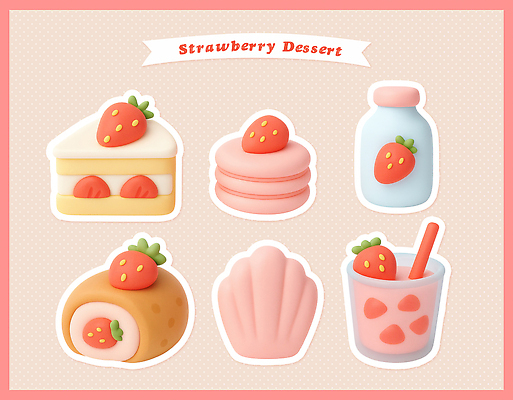 PSD 편집이미지 음식 과일 딸기 디저트 케이크 달콤 크림 제빵 요거트 마카롱 롤케이크 맛있는 편집3D 유제품 3D 제과제빵 맛 파일형식