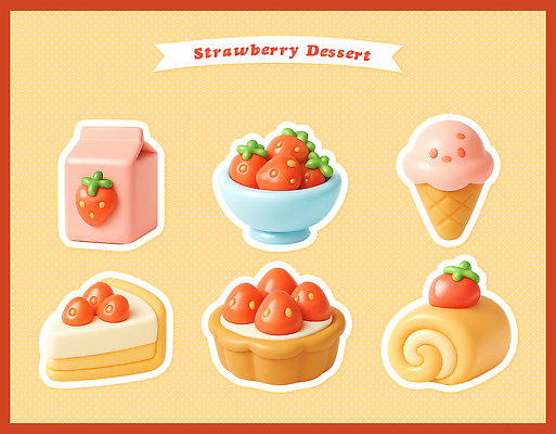 PSD 편집이미지 디자인 음료 컬러 과일 딸기 아이스크림 디저트 세트 케이크 과즙 먹거리 타르트 간편조리식품 편집3D 음식 빵 3D 파이_빵 파일형식