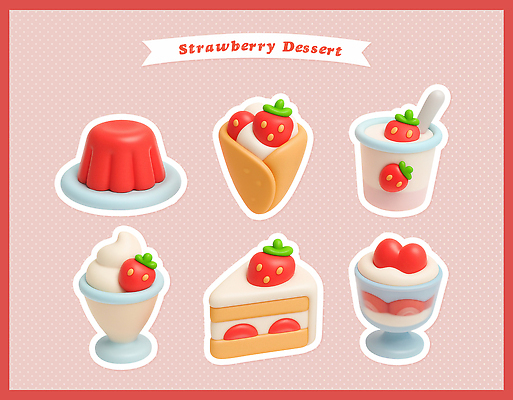 PSD 편집이미지 음식 과일 딸기 아이스크림 디저트 케이크 빵집 달콤 맛 젤리 푸딩 먹거리 편집3D 컨셉 3D 상점 파일형식