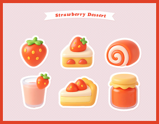 PSD 편집이미지 음료 컬러 과일 딸기 디저트 여름 케이크 신선 달콤 맛 잼 롤케이크 홈메이드 편집3D 계절 음식 컨셉 3D 소스_음식 만들기 파일형식