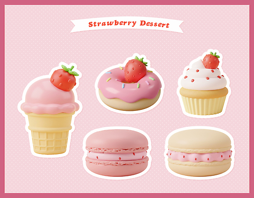PSD 편집이미지 패턴 과일 딸기 아이스크림 디저트 파티 귀여움 축제 생일 도넛 달콤 컵케이크 상큼 마카롱 편집3D 기념일 음식 컨셉 무늬 이벤트 3D 케이크 맛 파일형식