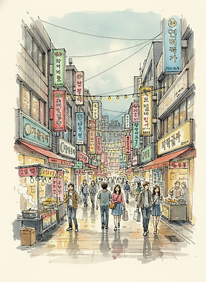 JPG 문화 예술 일러스트 날씨 거리 간판 대화 여러명 일상 반짝임 쇼핑 상점 산책 자유 도심 상인 구경 즐거움 스토리 먹거리 국내일러스트 감정 음식 다수 컨셉 모션 휴식 말하기 사람 라이프 도시 파일형식