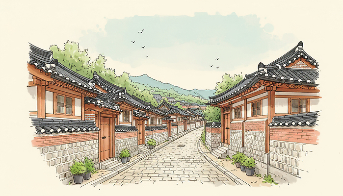 JPG 전통 건축 문화 여행 일러스트 자연 거리 주택 한국 풍경 마을 고요 일몰 소나무 역사 골목길 남산 관람 조화 돌길 탐방 국내일러스트 나무 아시아 길 서울 건물 노을 생태계 랜드마크 파일형식